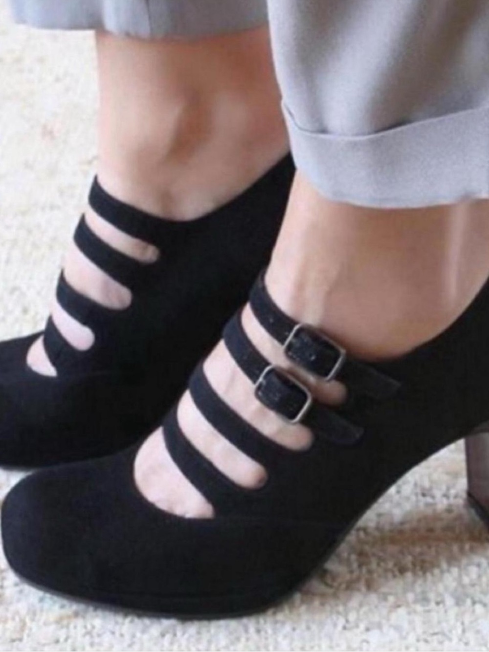 Chie Mihara Black Strappy Buckle Mary Jane Heels